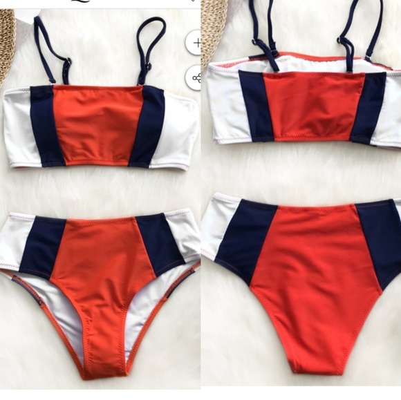 tricolor bandeau bikini cupshe